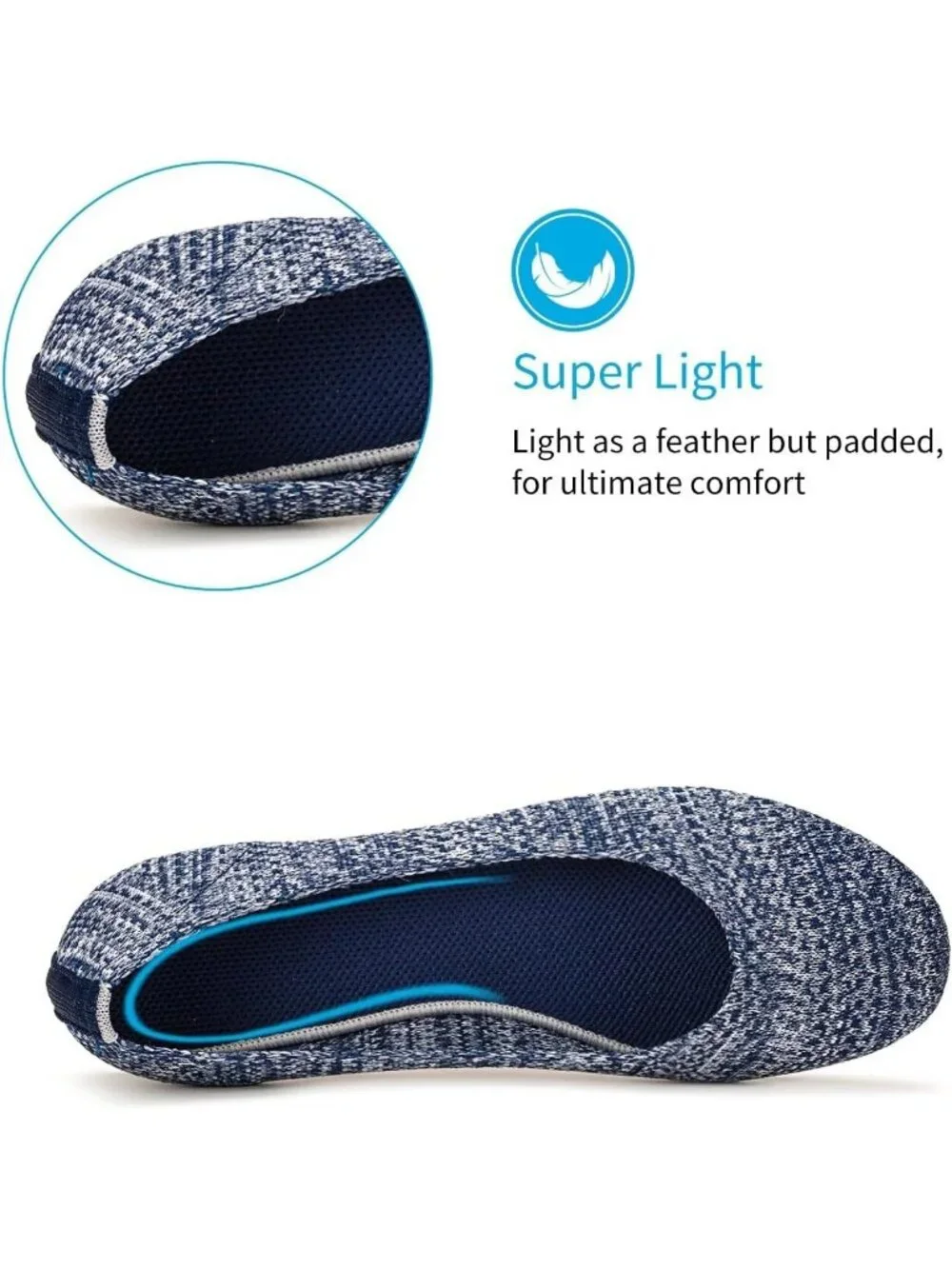 Women's Blue Print Round Toe Low Wedge Slip On Soft Ballerina Ballet Flat Shoes